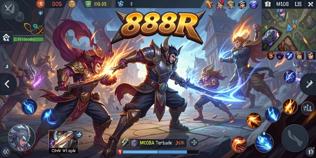 Screenshot 888R menampilkan aksi seru di arena MOBA.