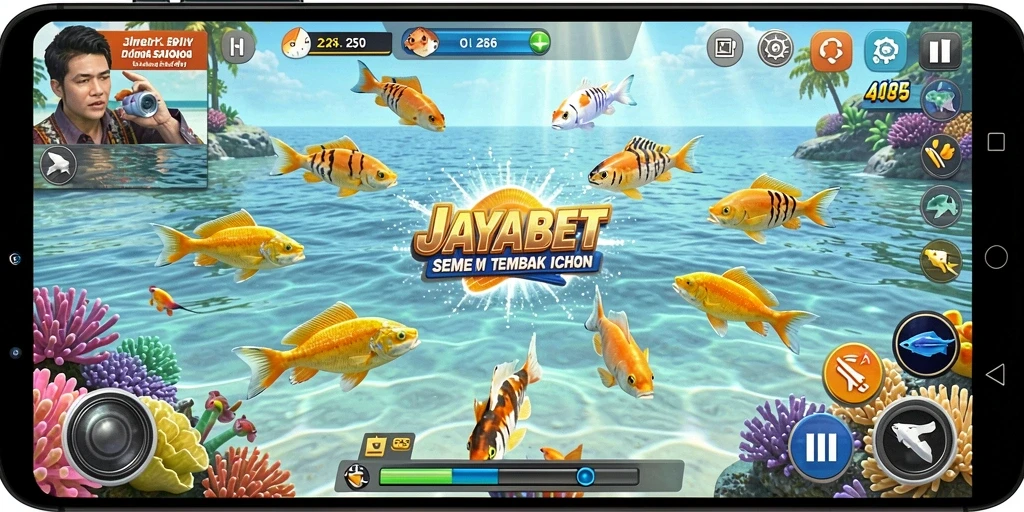 Tampilan gameplay seru JAYABET dengan aksi menangkap ikan.