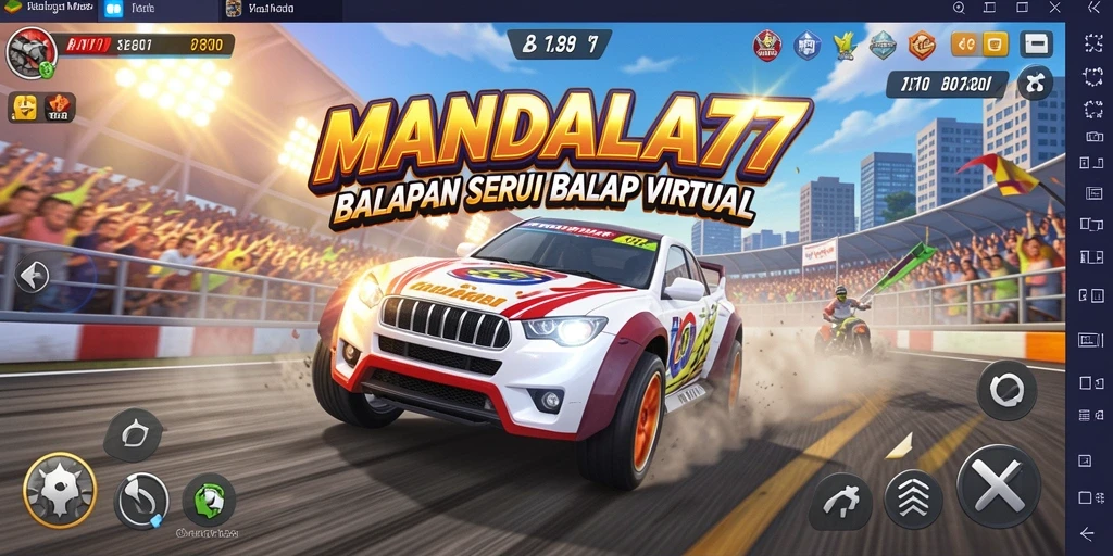 Gameplay MANDALA77 dengan aksi balapan yang seru dan mendebarkan.