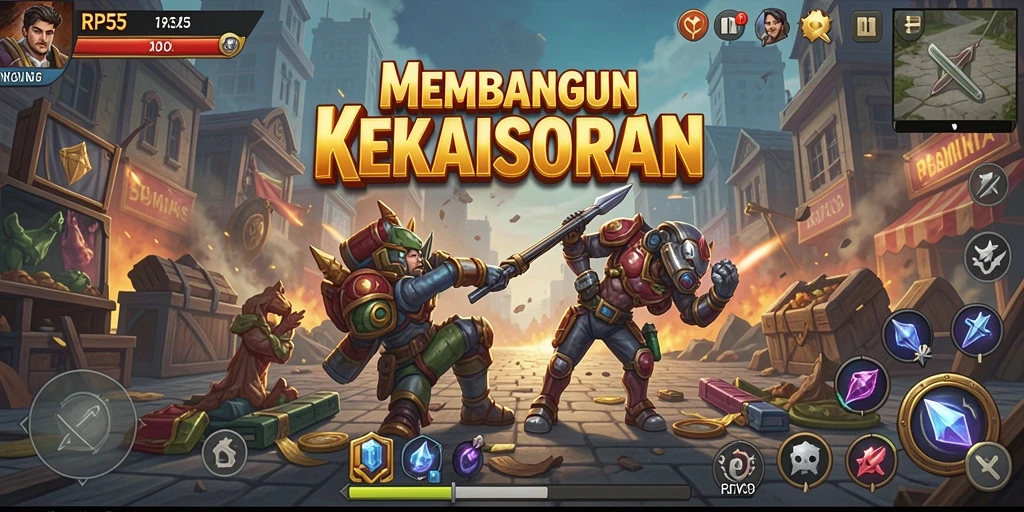 Screenshot utama RP55 menunjukkan aksi gameplay saat membangun kekaisaran bisnis.