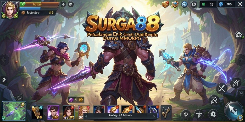 Tangkapan layar SURGA88 menampilkan aksi pertarungan epik dalam dunia MMORPG.