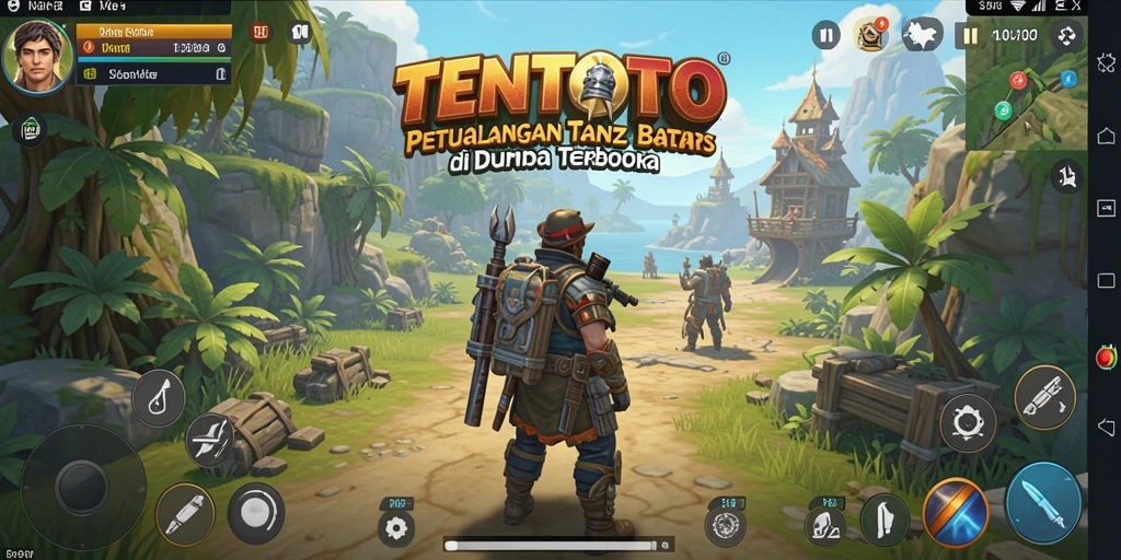 Screenshot gameplay TENTOTO menampilkan eksplorasi dunia terbuka yang luas.