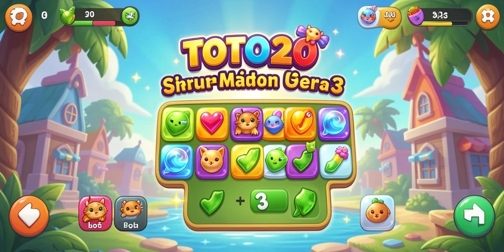 Tampilan gameplay seru TOTO20 dengan item Match-3 yang berwarna-warni.
