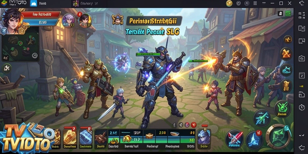 Screenshot gameplay SLG yang menampilkan strategi dan pertempuran.