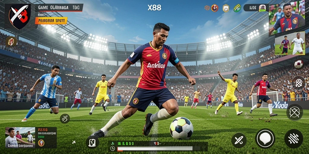 Screenshot gameplay X88 menampilkan interaksi pengguna dengan berita olahraga.